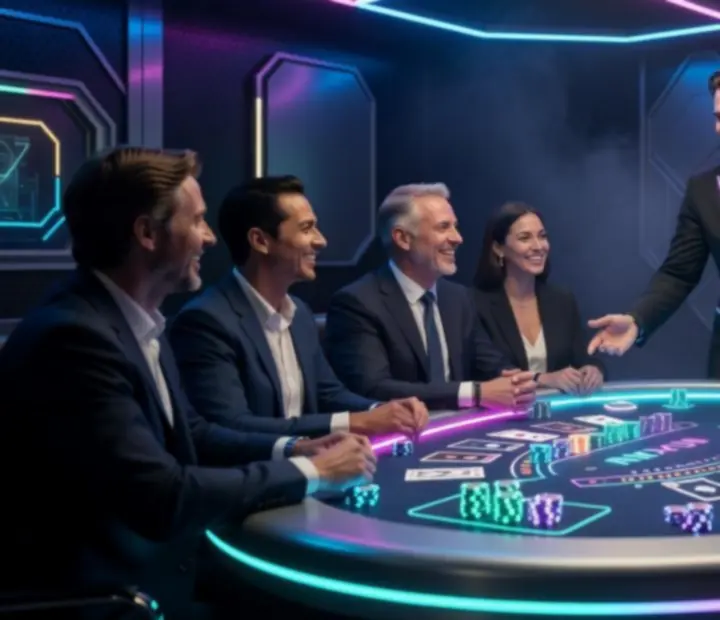 Neonově nasvícená blackjacková atrakce na firemním večeru