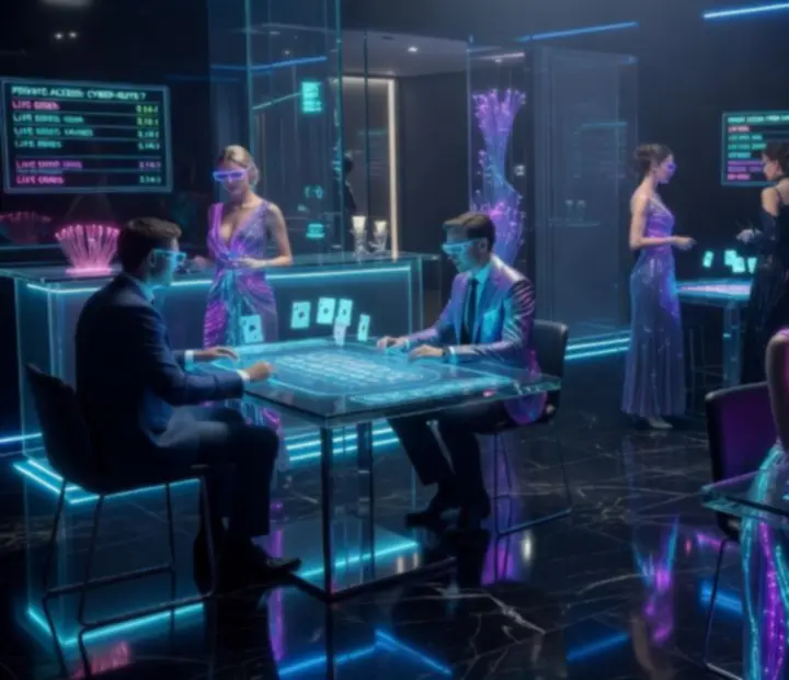Futuristický večírek v cyberpunk stylu se stolní zábavou a hosty